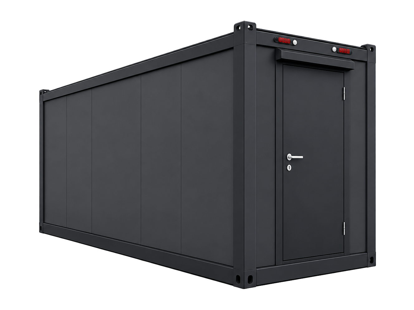 Bürocontainer 20 ft in Anthrazit mit Fensterfront und Rollläden