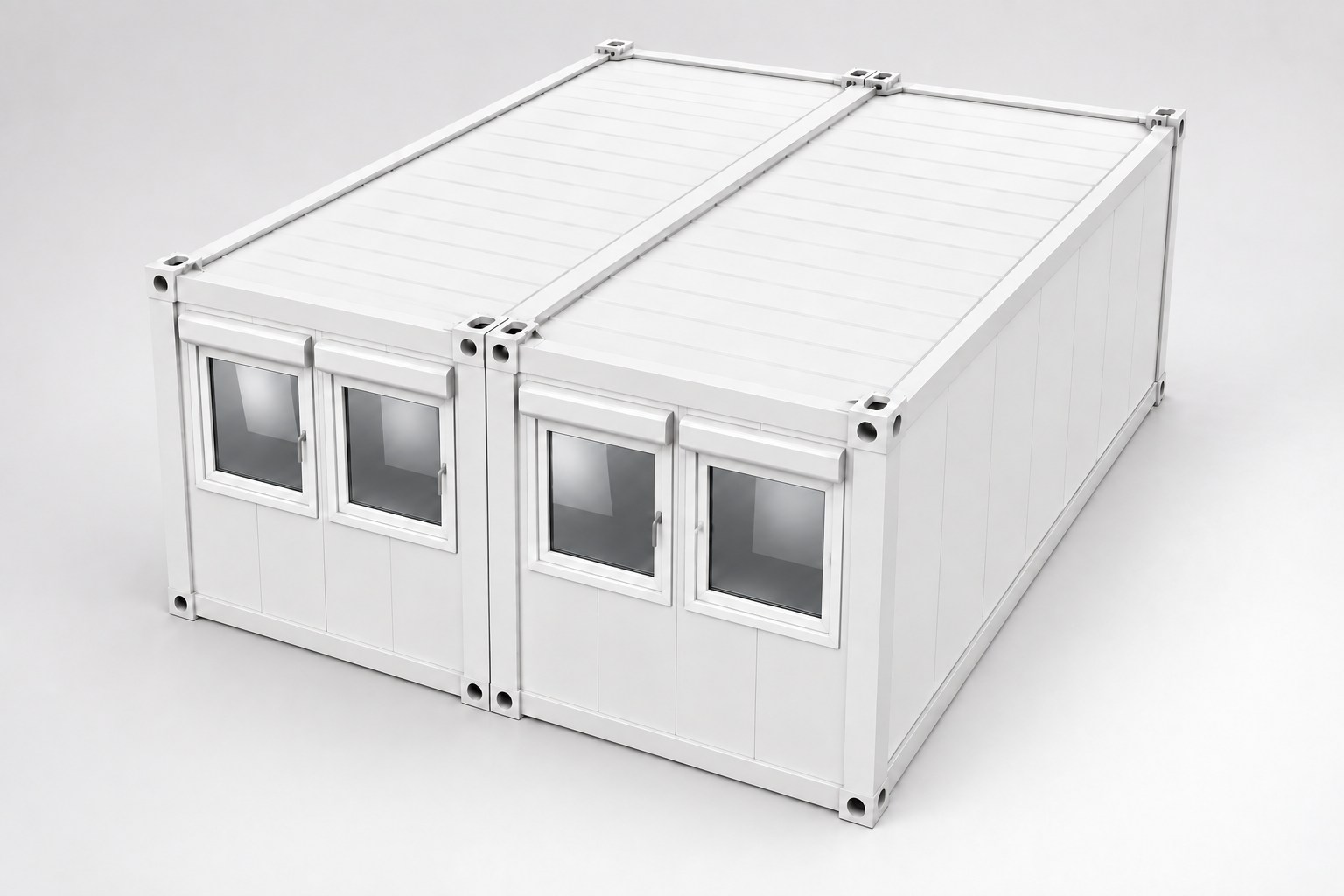 Doppelcontainer in Weiß, Eckansicht