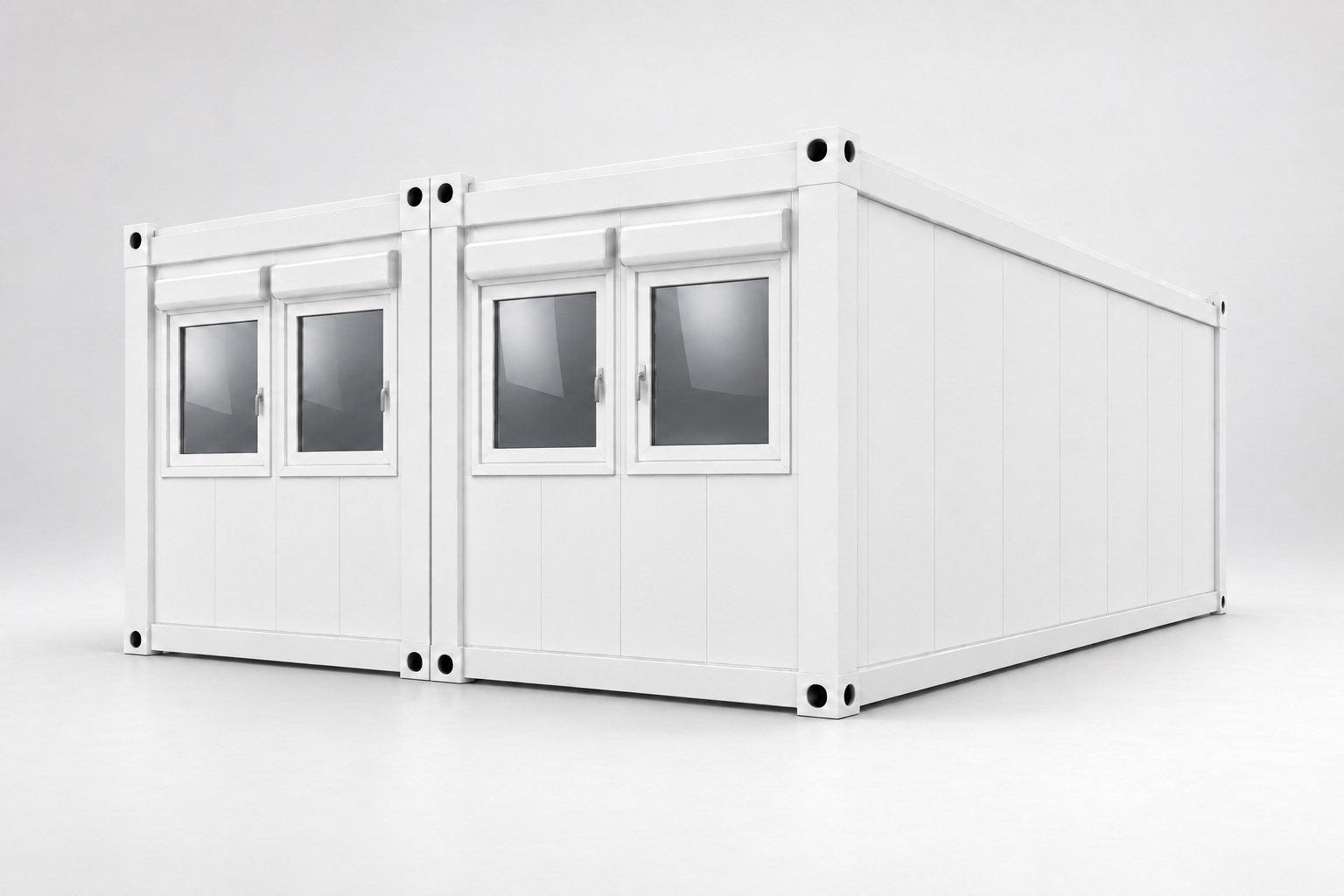 Doppelcontainer in Weiß, Ansicht der Längsseite