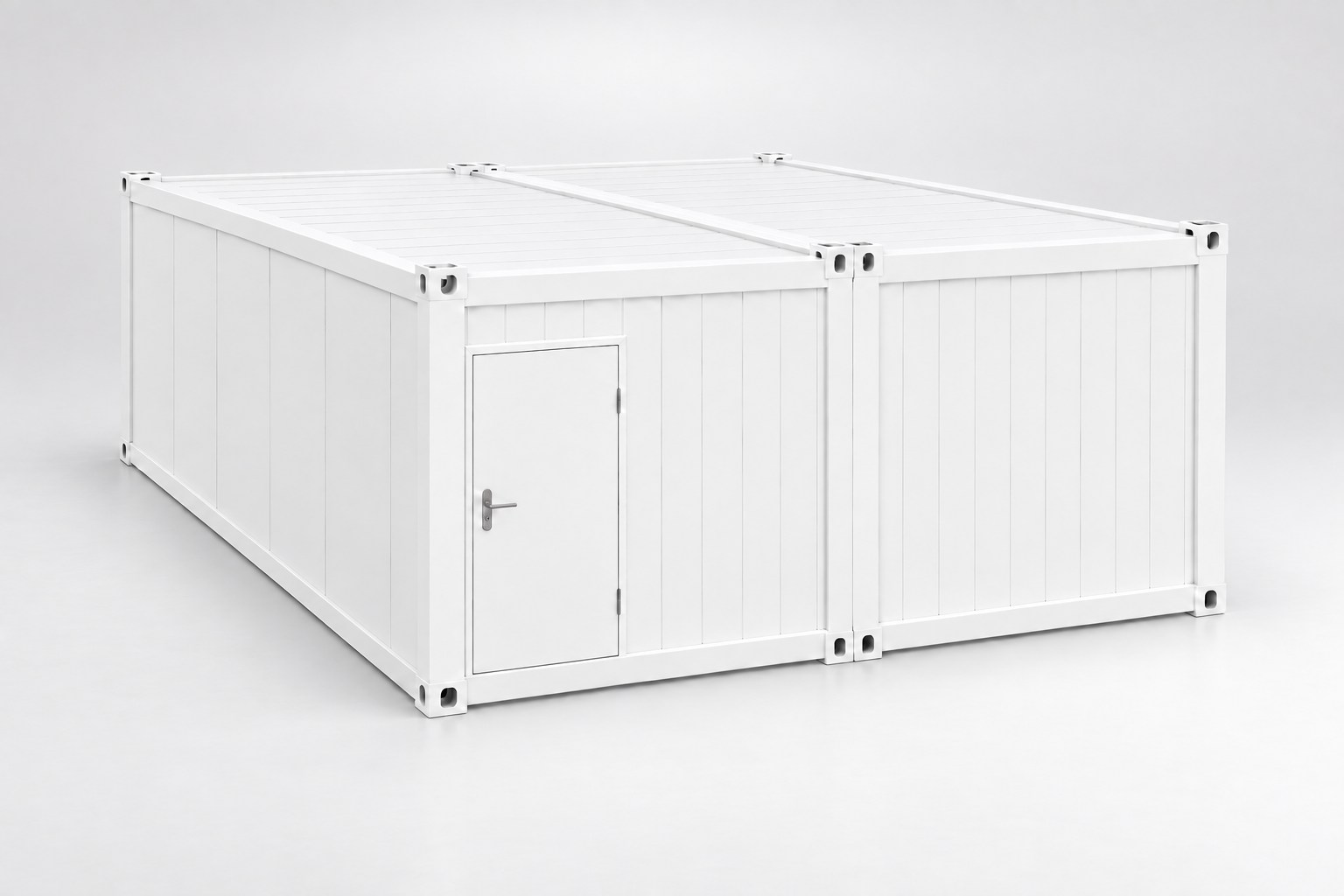 Doppelcontainer aus zwei gekoppelten 20-ft-Modulen in Weiß