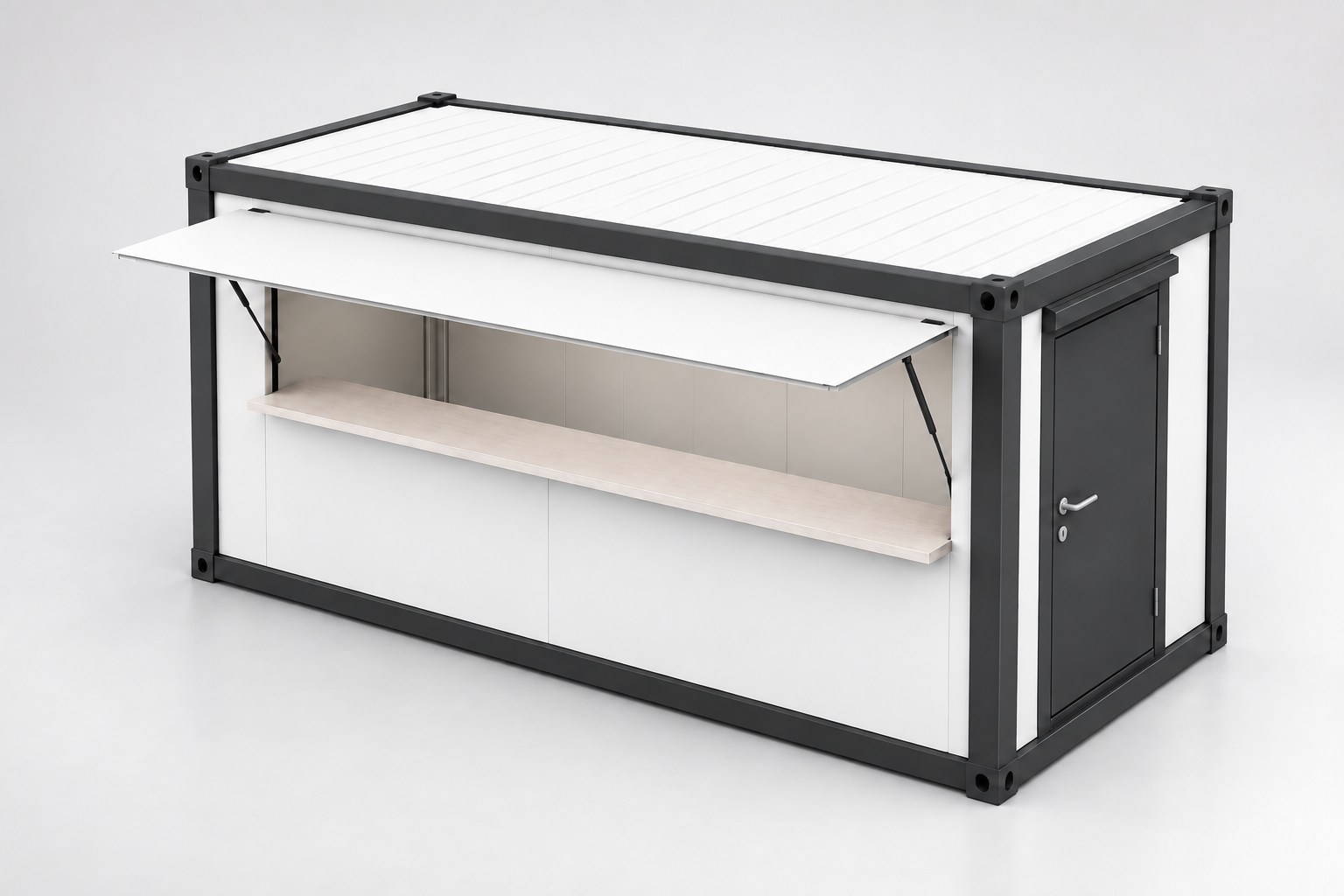 Verkaufscontainer mit Theke und Beleuchtung