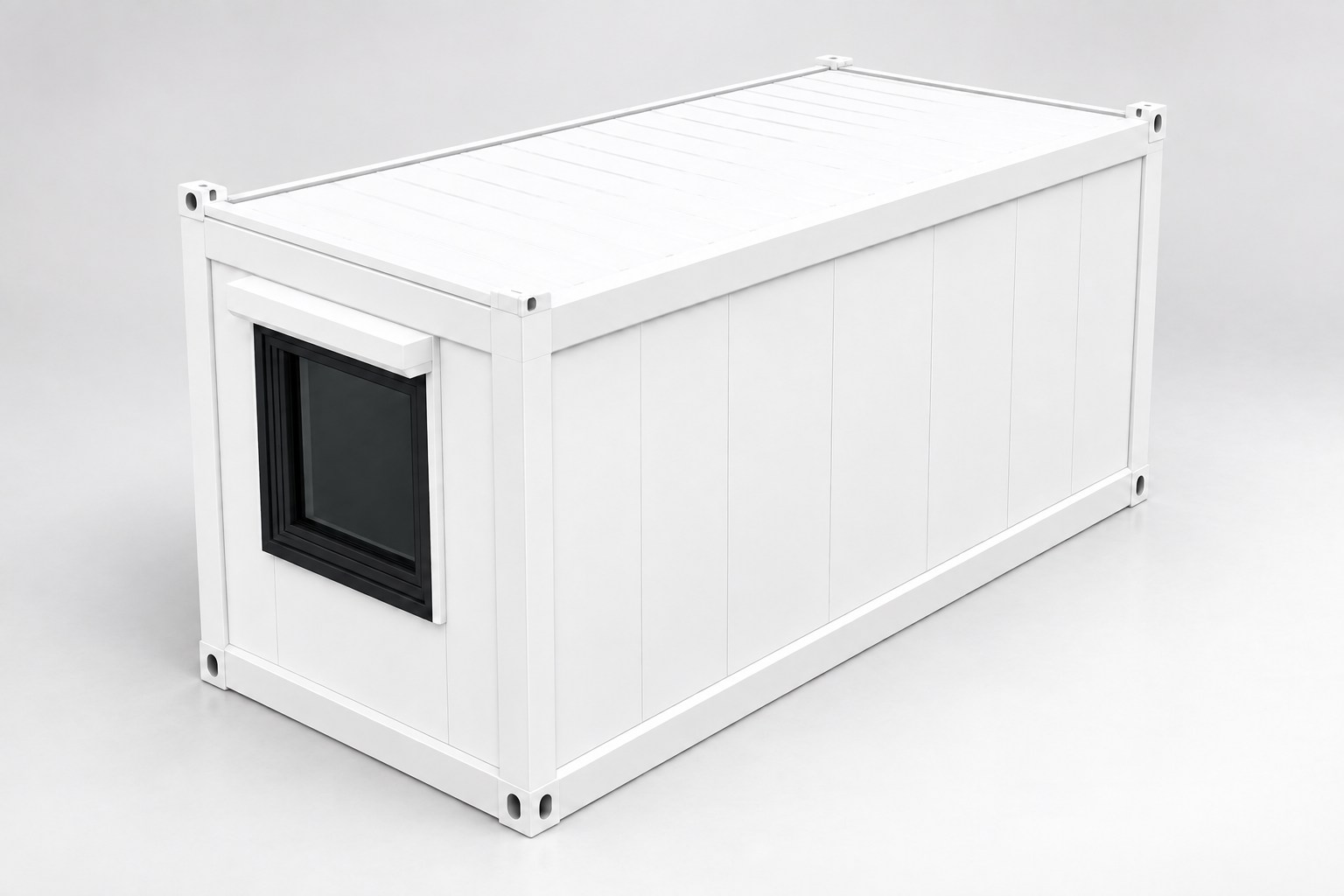 Wohncontainer 20 ft in Weiß, Ansicht von vorn