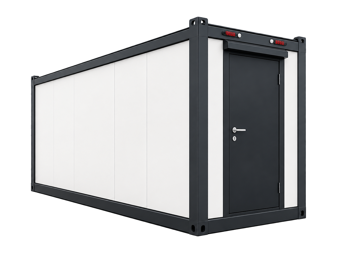 Wohncontainer 20 ft in Anthrazit/Weiß, vollisoliert mit Fenster und Rollladen