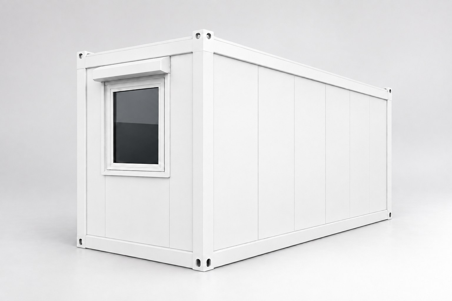 Wohncontainer 20 ft in Weiß, Seitenansicht mit Fenster